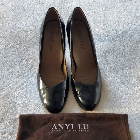 Anyi Lu Emily Black Patent Leather Round Toe Pumps size 41 - Picture 4 of 15